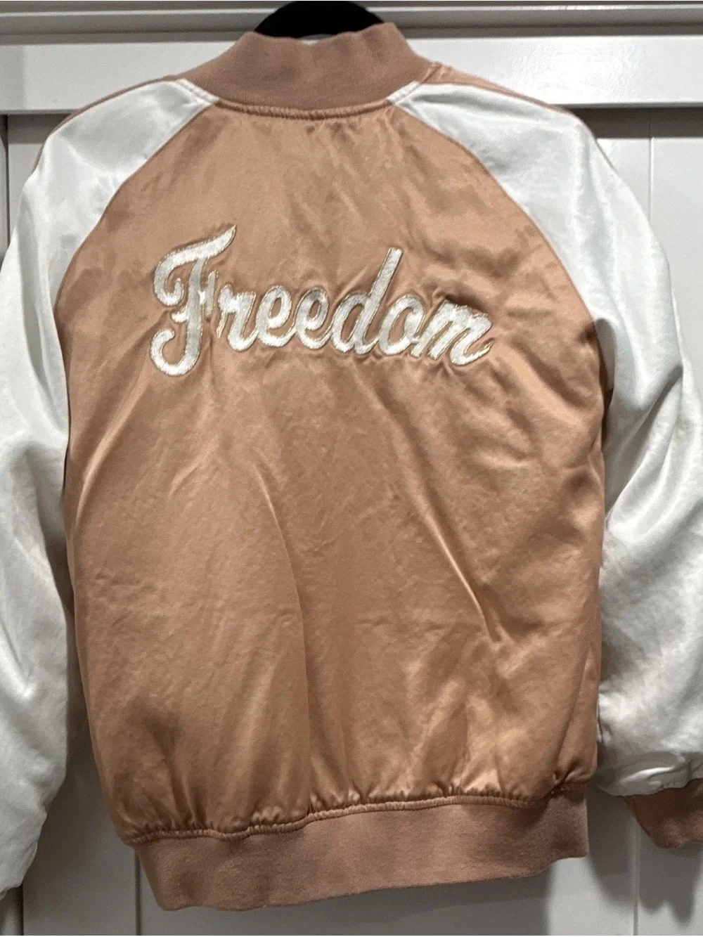 Kendall & Kylie Blush Pink Bomber Jacket with White Sleeves